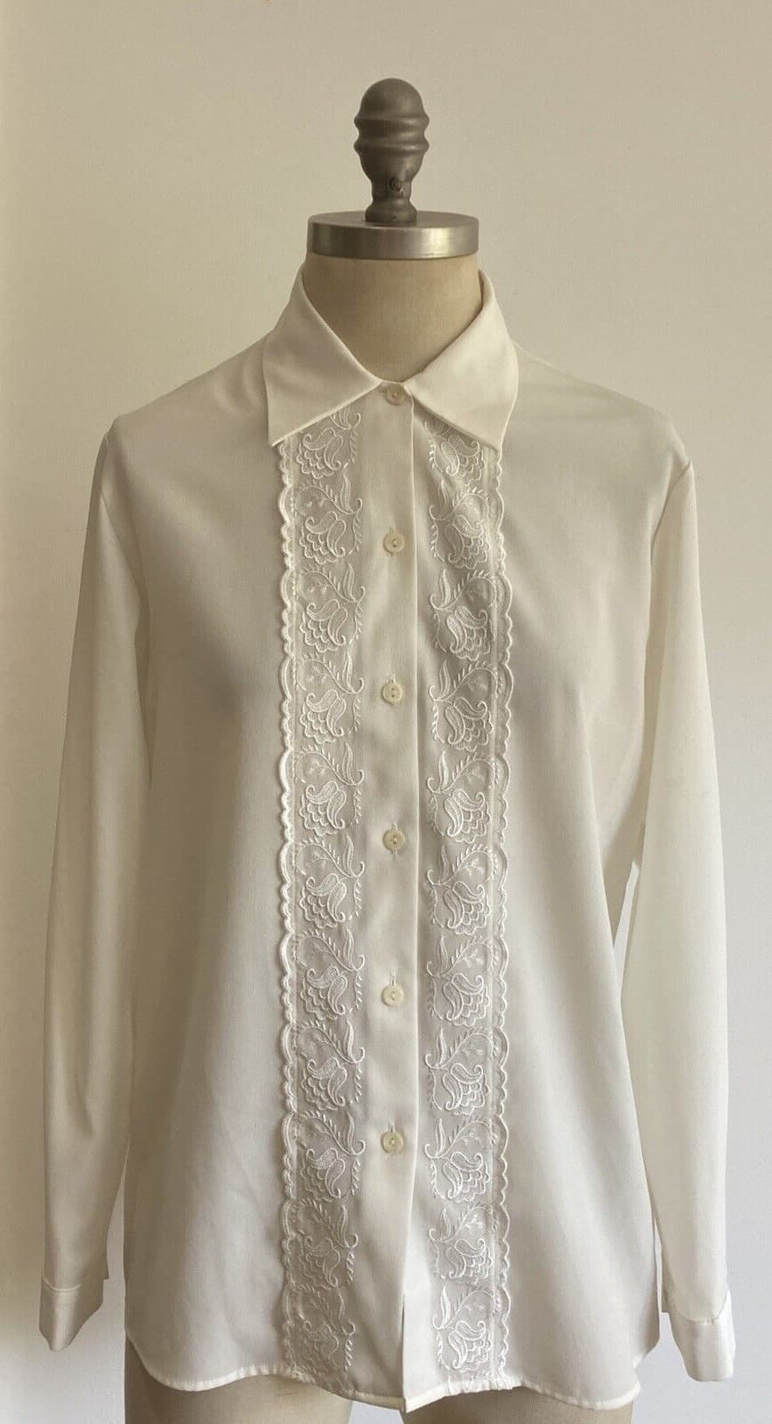 1980s St Michael Embroidered Cream Blouse/Shirt, 35" Bust, Size 12 UK