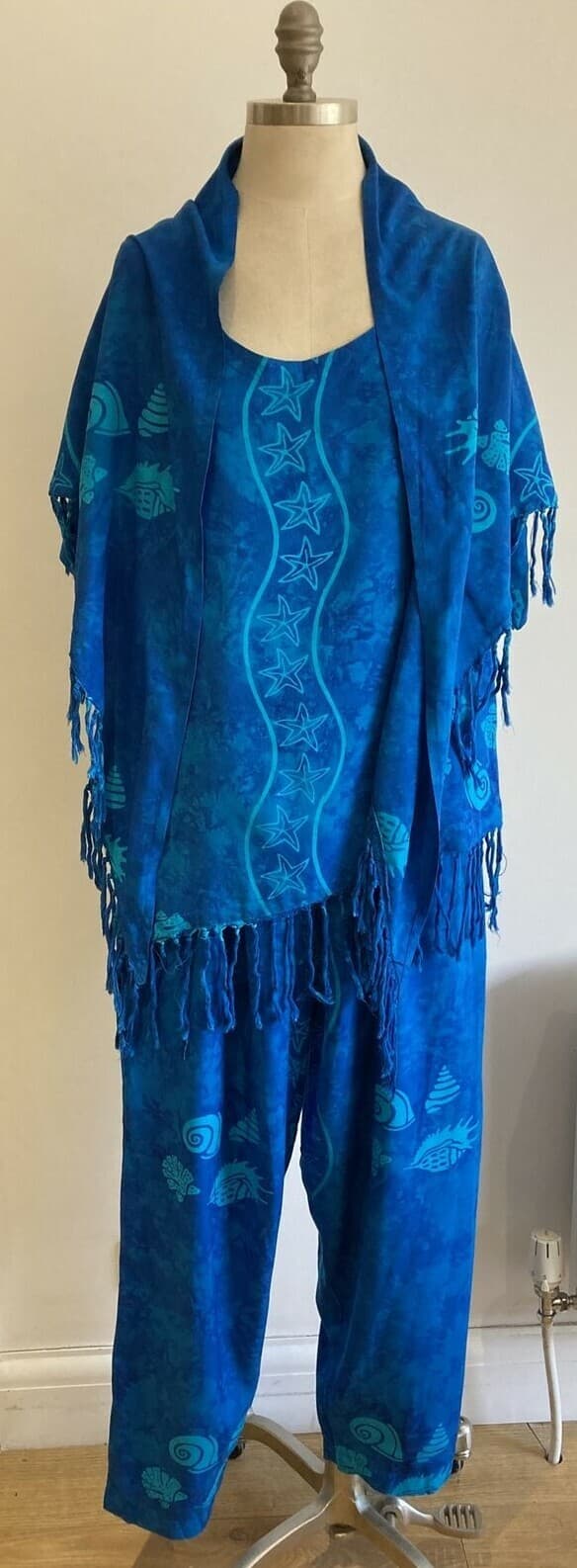 Vintage 1980s Top, Trousers  & Scarf by "Bali Batiks Hand Painted Resort Wear"  