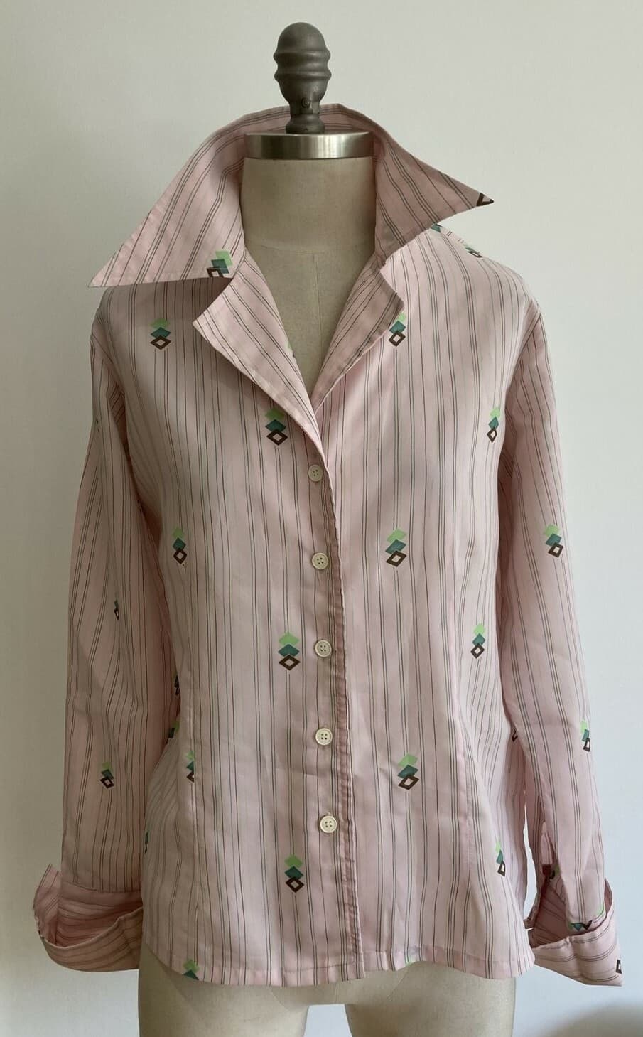Vintage 1970s Pink Blouse with Double Cuffs, 21" approx, pit to pit