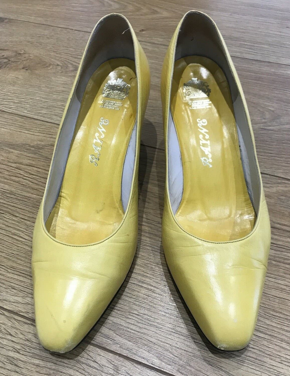 Vintage 1980s Yellow Leather Heels by Rayne, Size 8 - UK 5.5