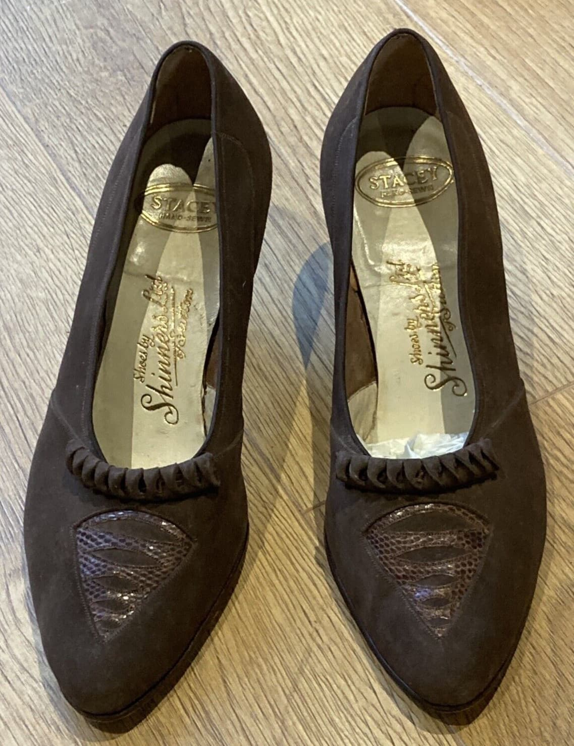 1950s Brown Suede/Reptile "Stacey"  Hand Sewn Court Shoes, Size 3.5/4 UK approx.