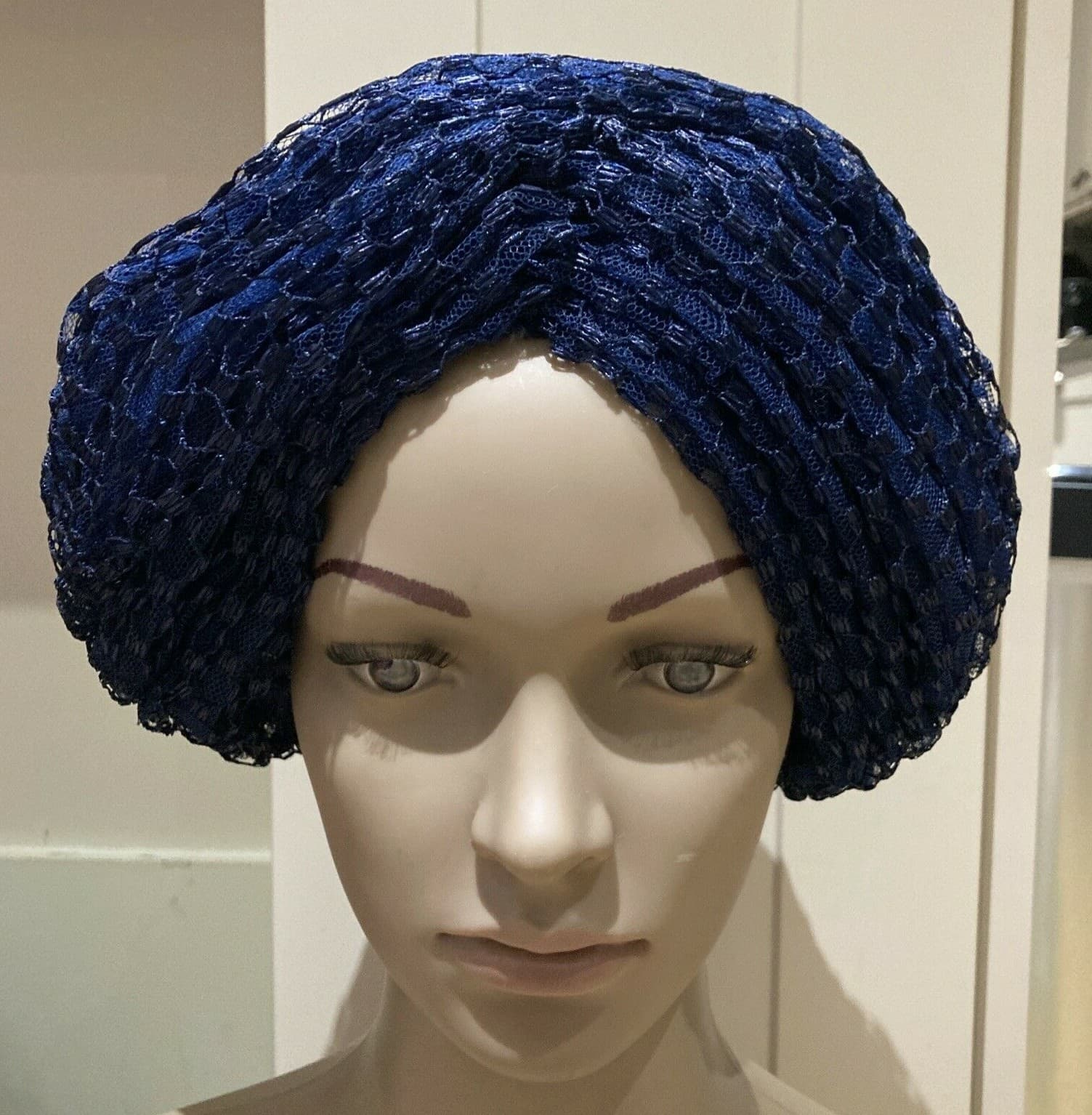 Vintage 1950s/Early 60s Blue Lacey/Net Hat, Size Medium/Large, VGC