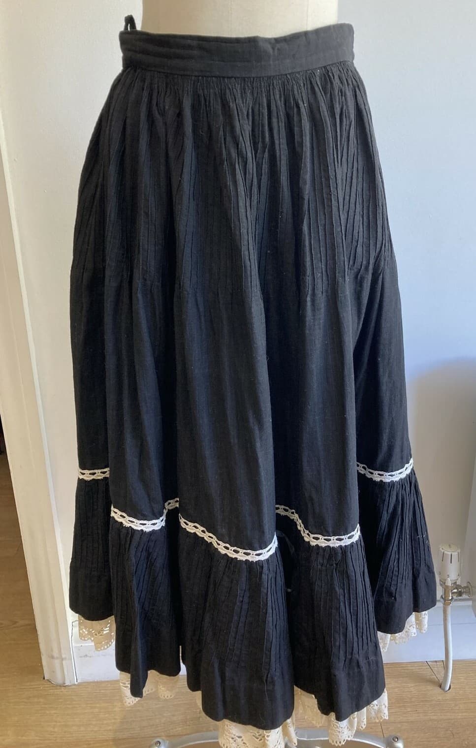 1970s "Mexicana of Lower Sloane Street, London" Black Tiered Skirt,  28" waist