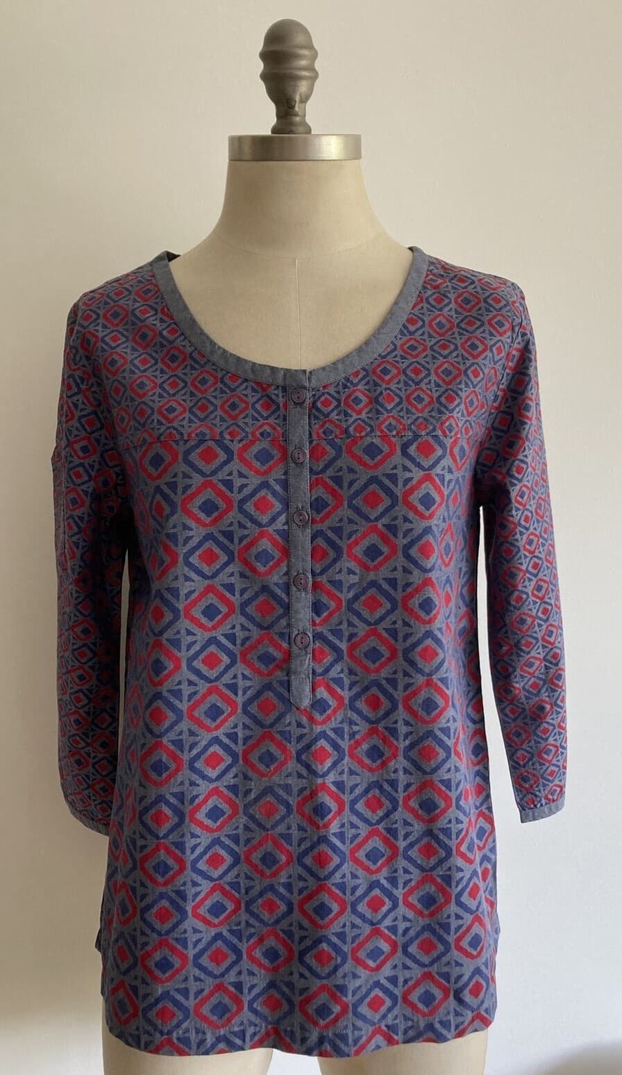 Seasalt "Kingfisher" Blue/Red Cotton Top by Lynne King,  Size 10 UK BNWT