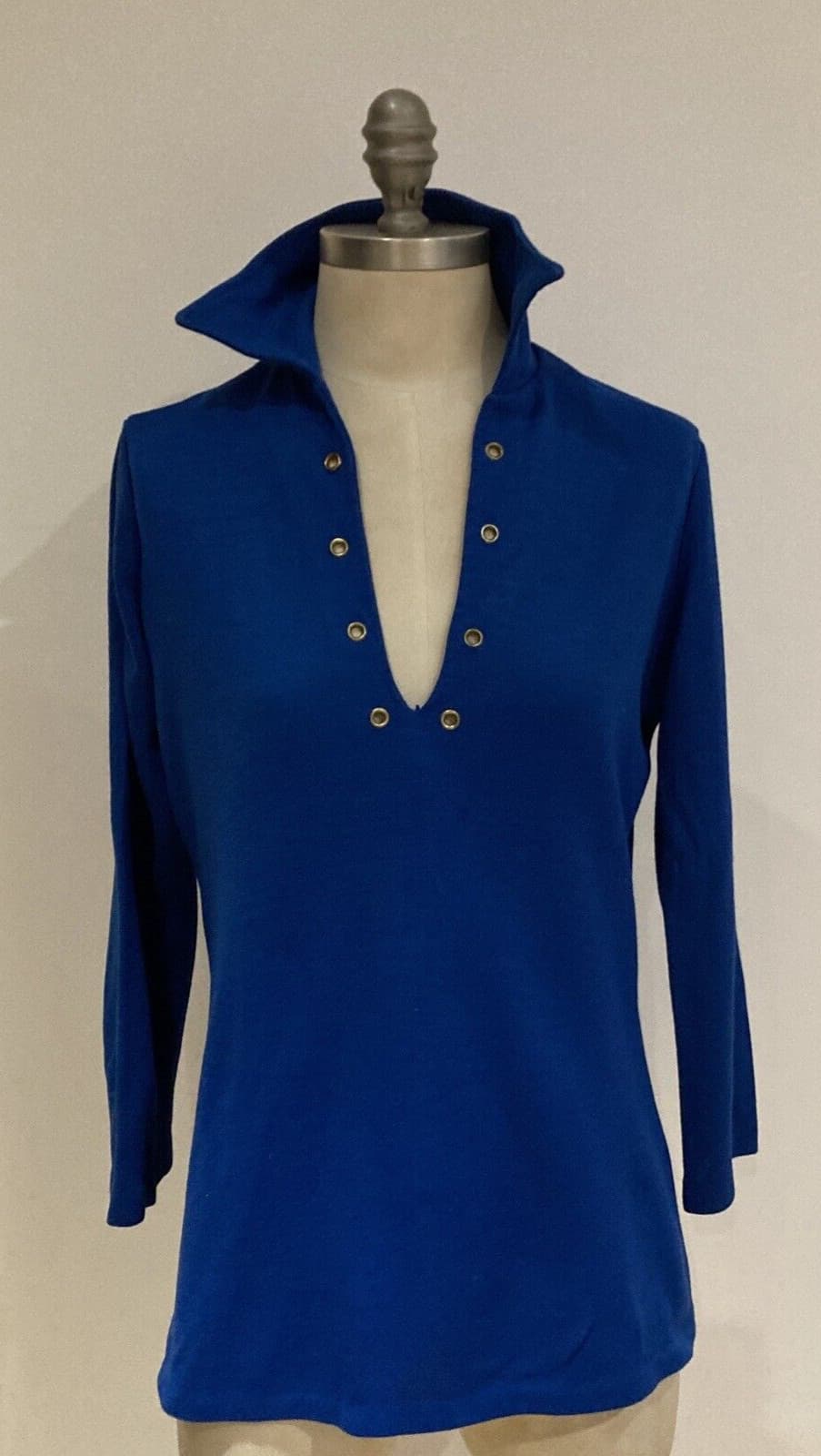 Vintage Early 1970s Acrilan Jersey Blue Lace-up Top, 21" from pit to pit approx.