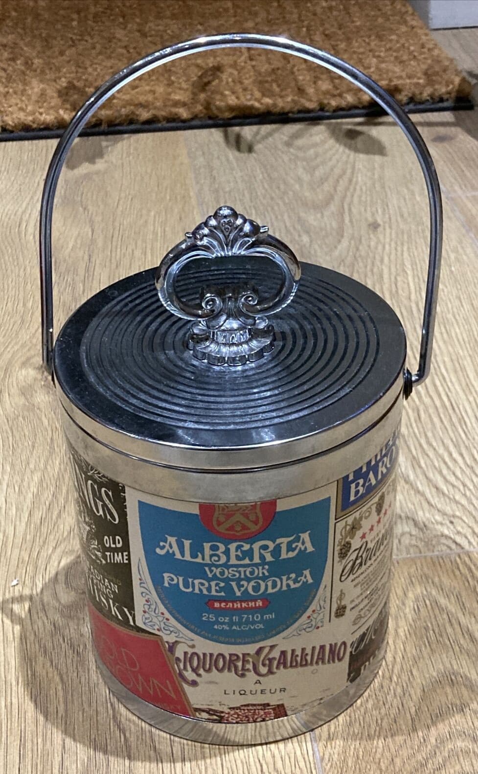 Vintage 1960s/70s Ice Bucket with Liqueur Label Design