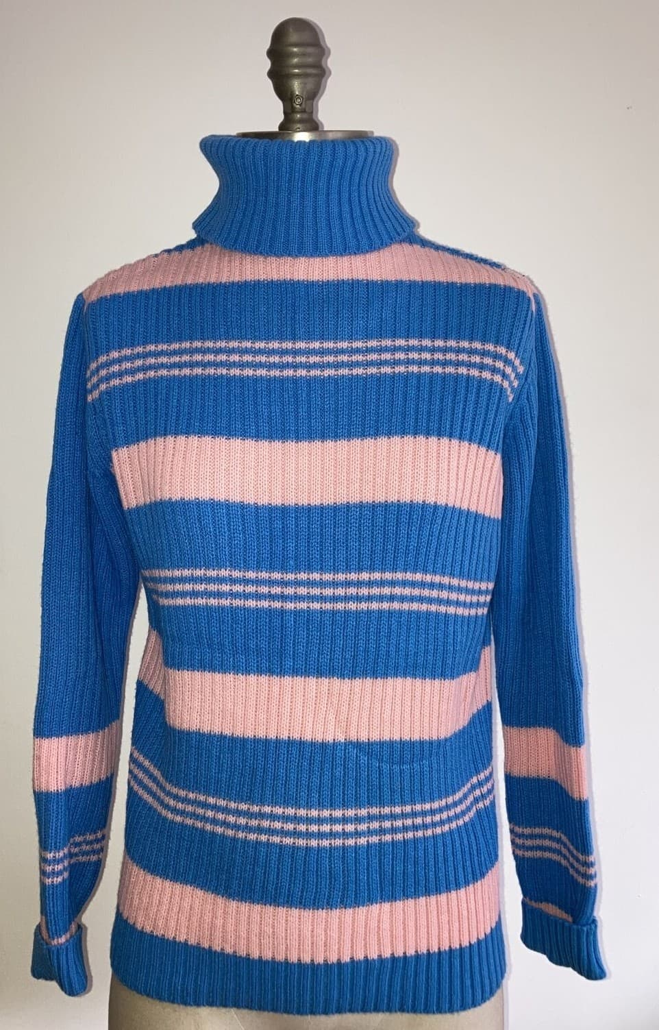 Vintage "Telsalda of London" 1970s Blue/Pink Striped Sweater, 36" Bust
