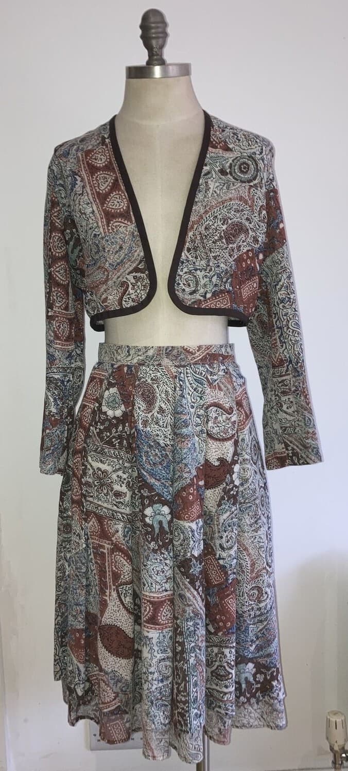 1970s/1980s Vintage Handmade Skirt & Bolero Jacket, Indian Fabric 18" pit to pit
