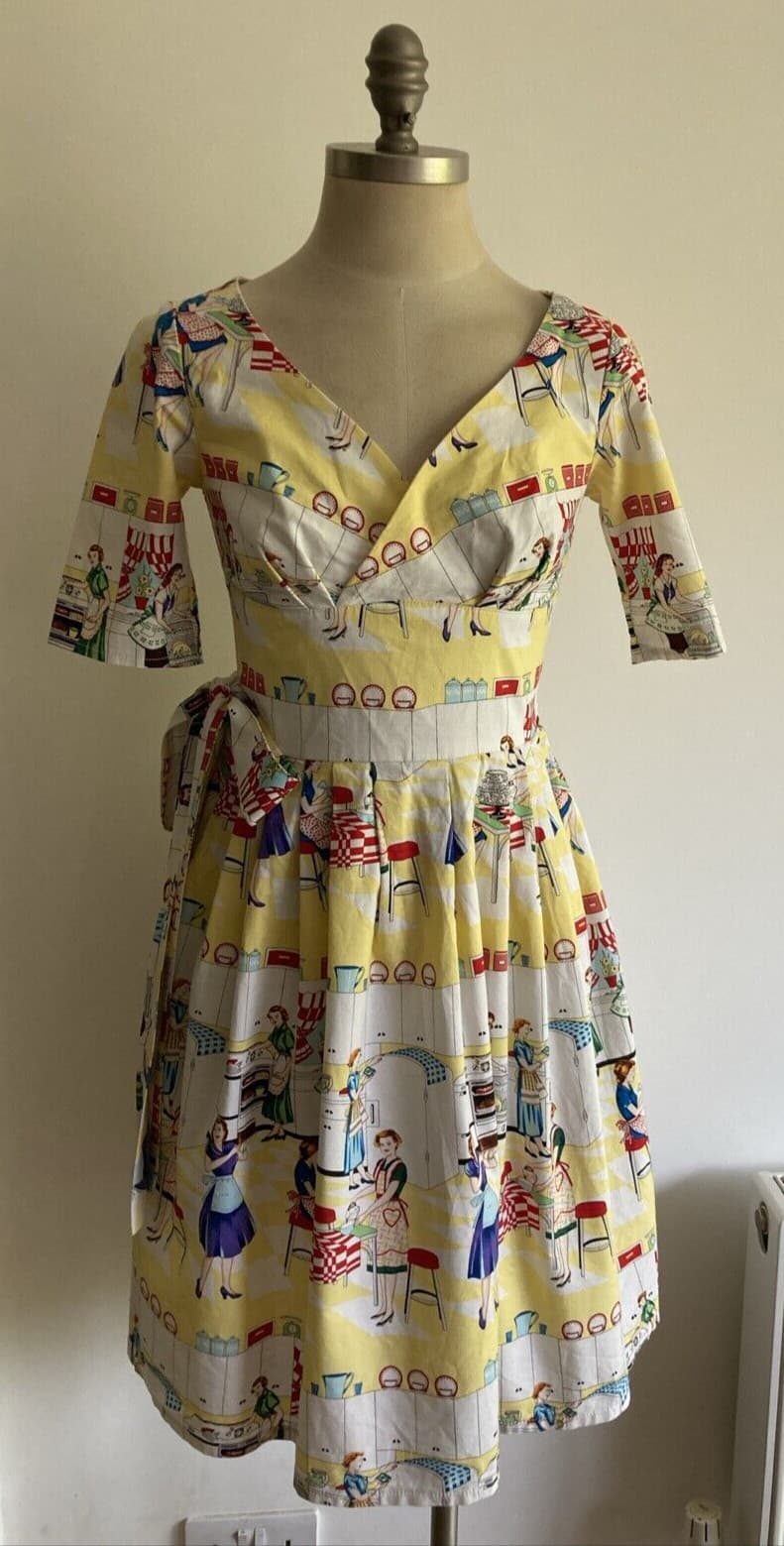 Limb Vanity Project 1950s Style PinUp Rockabilly Dress 10 UK, Kitchen Sink Print