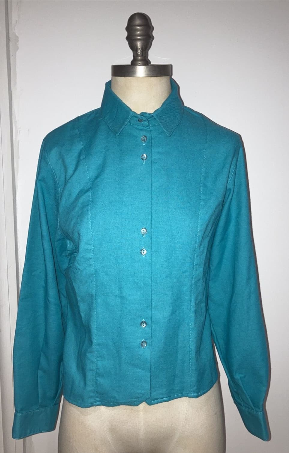 Rare Clothkits Designs Turquoise 1970s Cotton/Wool Blouse, Vintage Size M