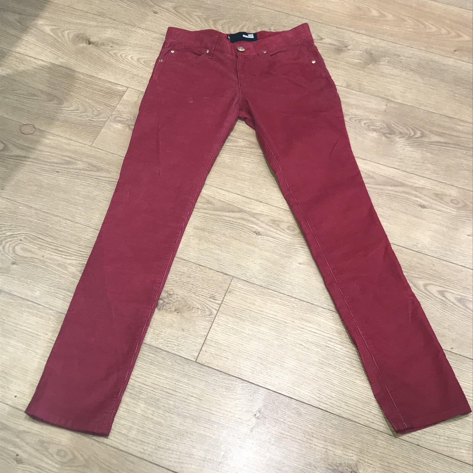 1990s VLove Moschino Red Velvet/Fine Needlecord Jeans,  Size 26, Inside Leg 32"