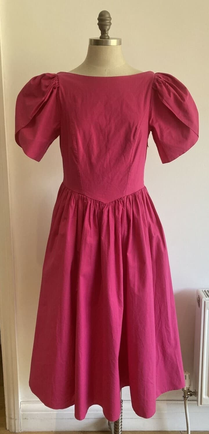 Laura Ashley 1980s Vintage Cotton Pink Summer Dress, Unlabelled, 18" pit to pit