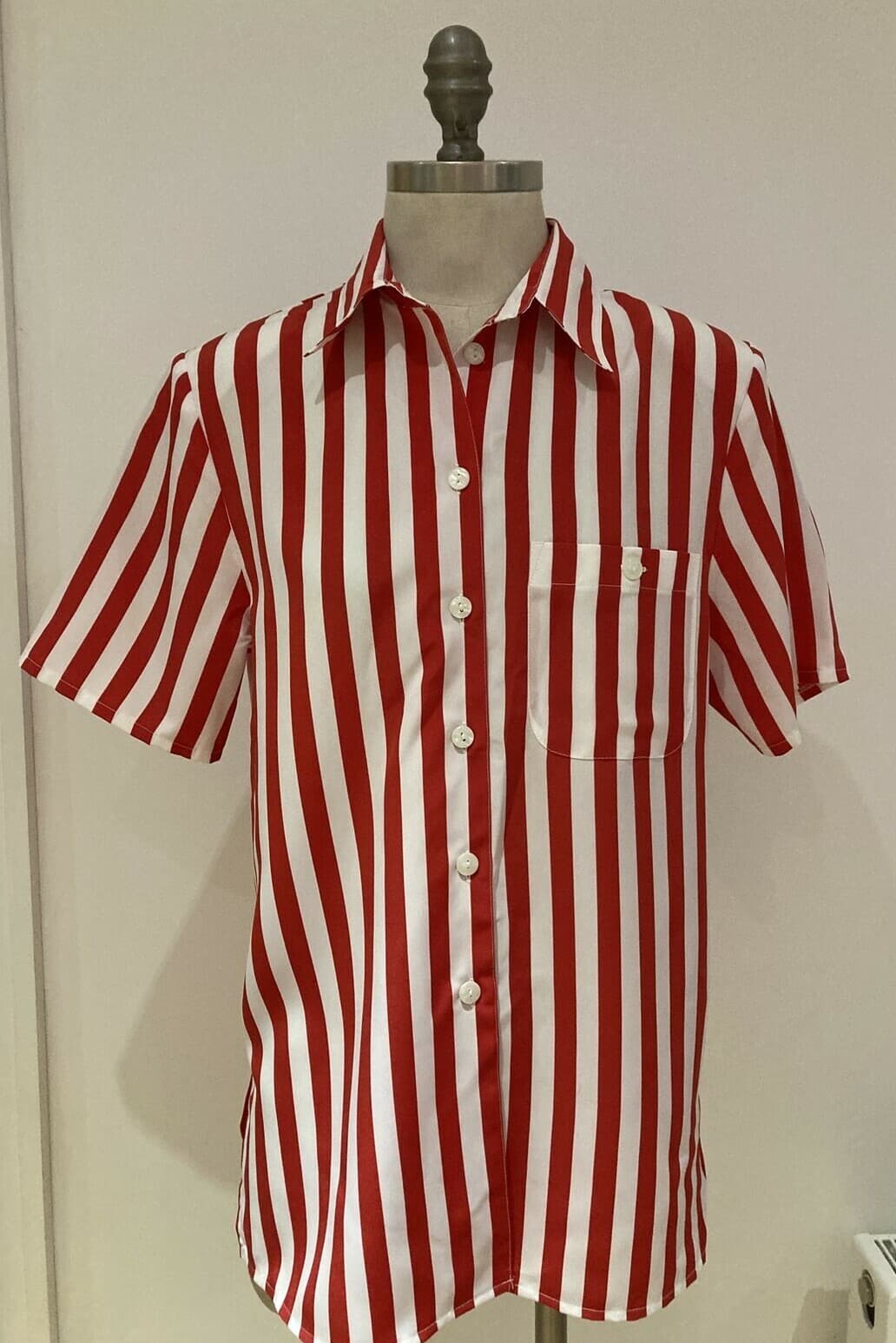 Vintage 1970s/80s Red/White Striped C & A Striped Blouse/Shirt, Size 38 EUR