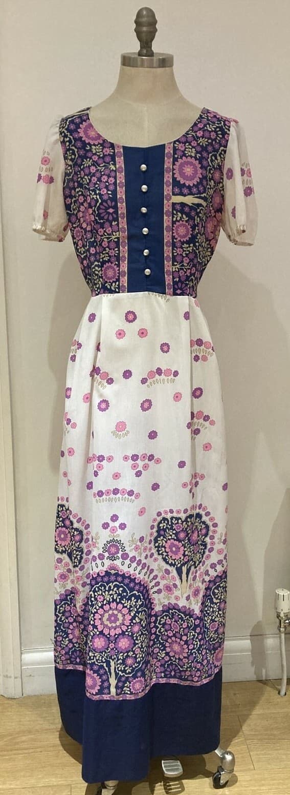 1970s Vintage Dress with Floral/Tree Print, Vintage Size 14 UK
