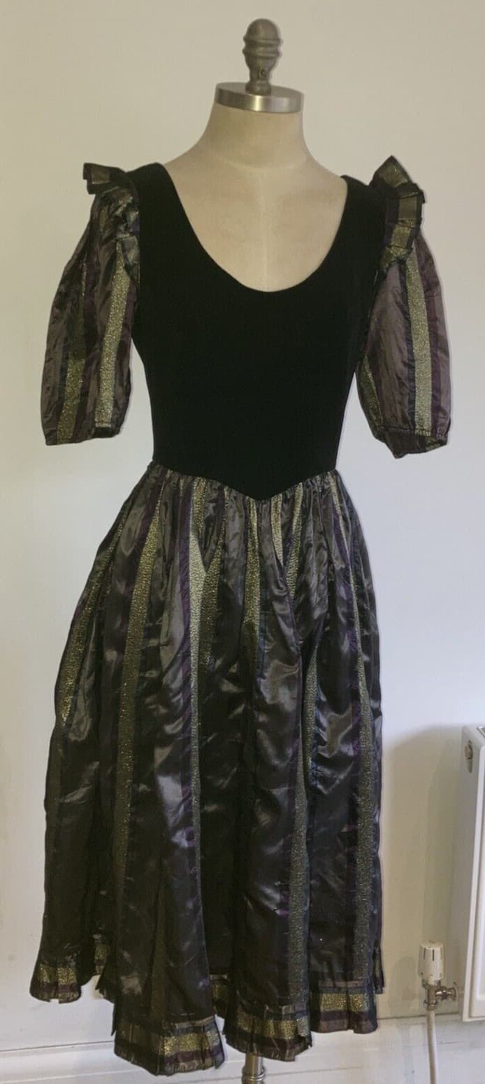 Vintage RADLEY Dress, Black Velvet & Taffeta/Lurex Size UK 12, with faults