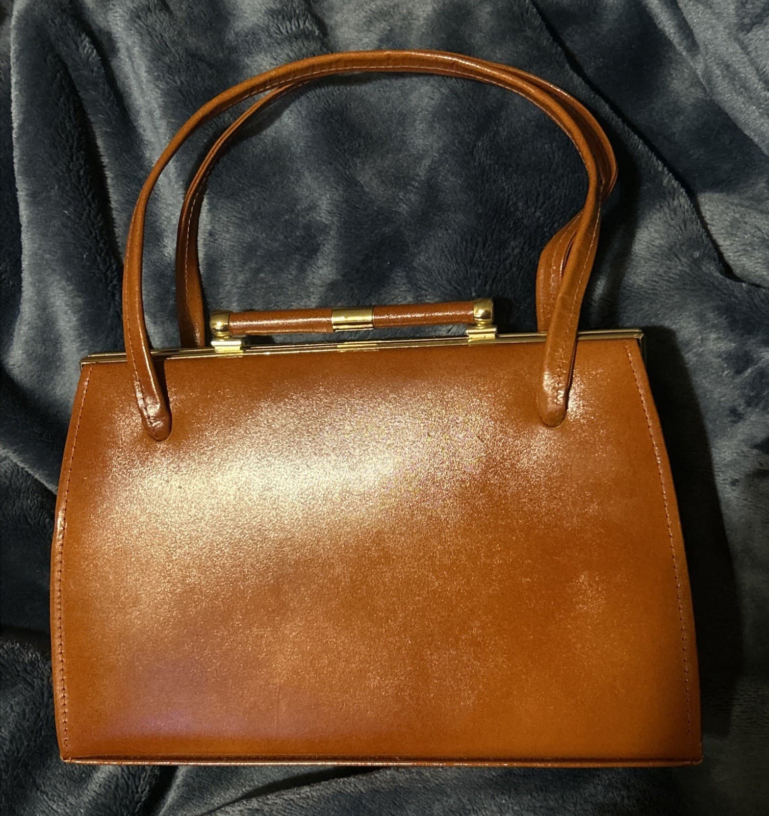 Vintage Ackery New Tan Leather Hand Bag, Real Suede Lining