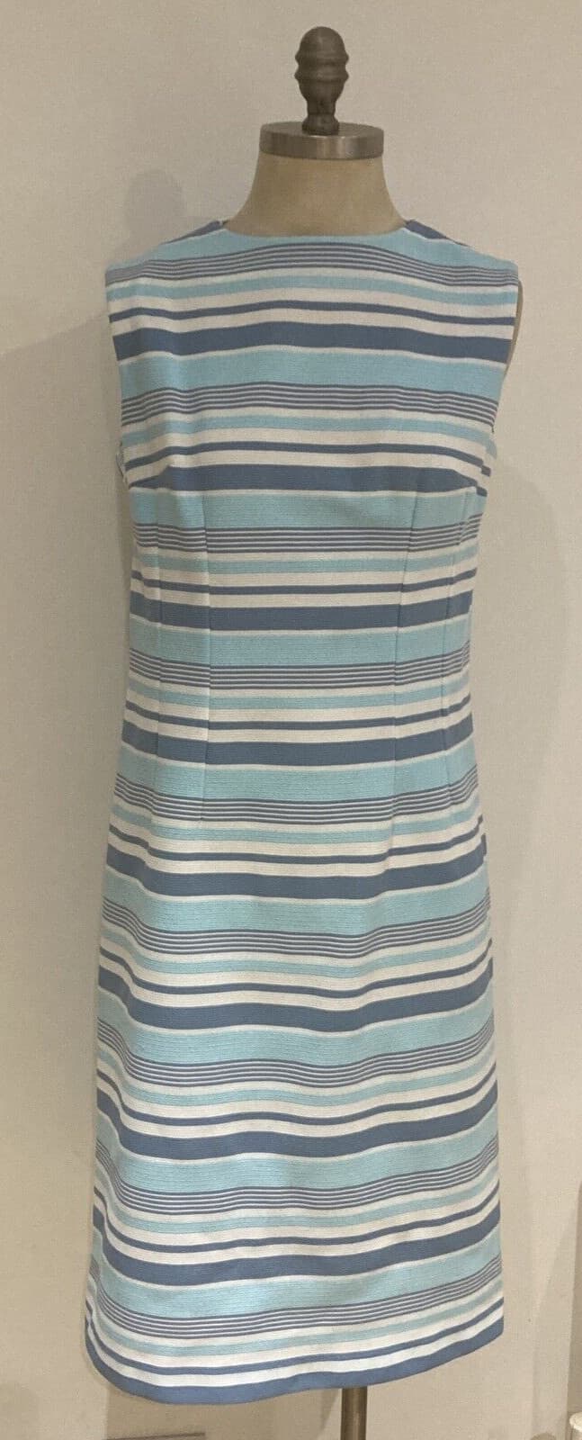 1970s Vintage Blue/White Striped Sleeveless Dress, 18.5" pit to pit