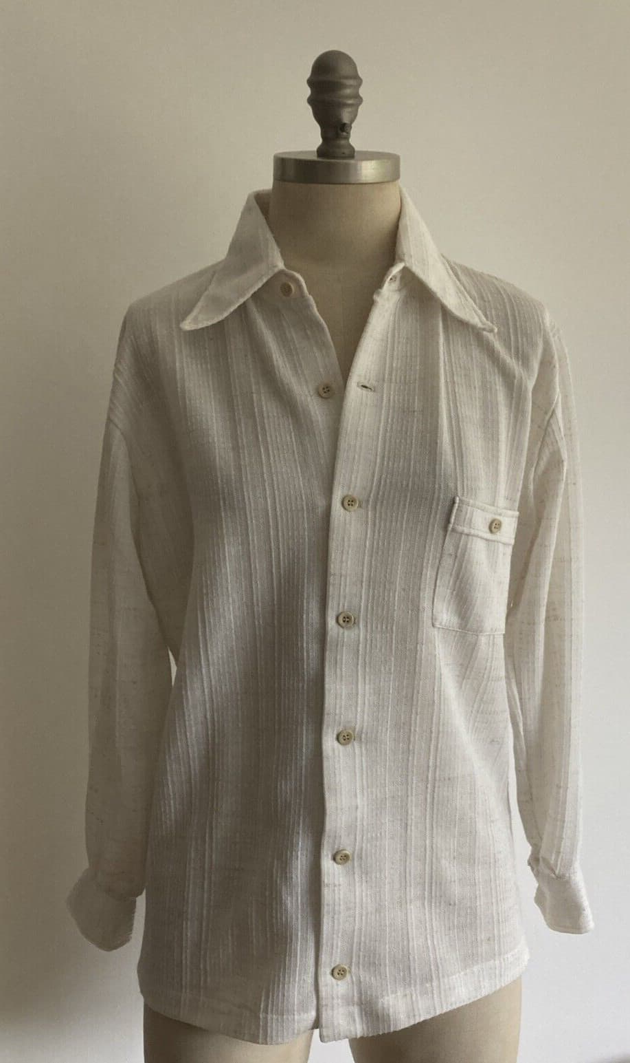 1970s IVORY "MR RITCHIE OF EDINBURGH" LINEN BLEND SHIRT, 21" PIT TO PIT