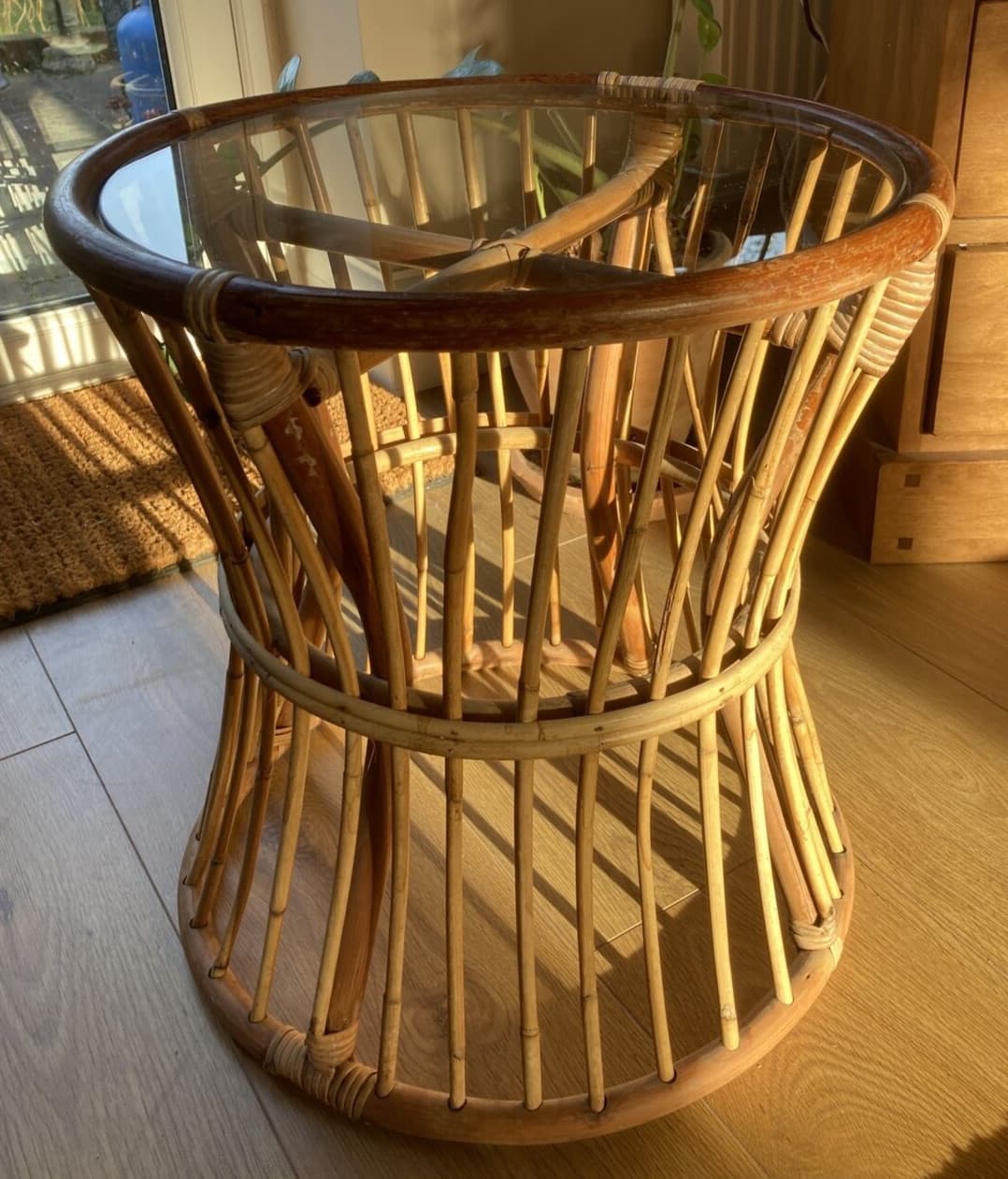 Vintage Bohemian Bamboo Glass Topped Coffeee/Side Table 1970s