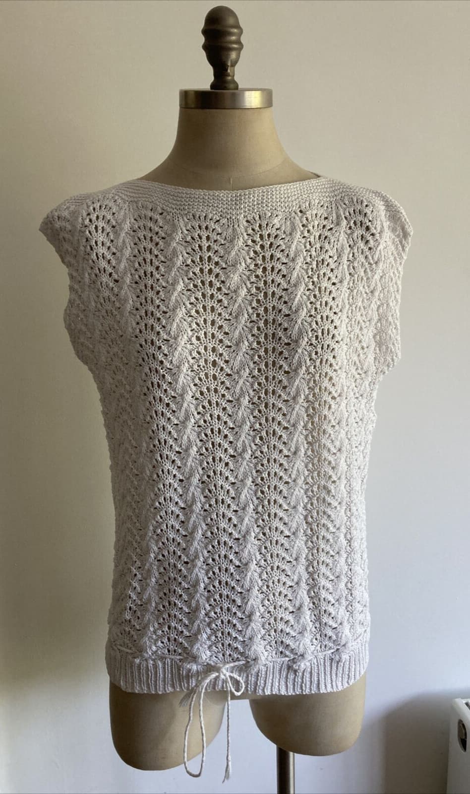 Vintage 1990s Hand-Crochet White Cotton Jumper, 20.5" pit to pit approx.