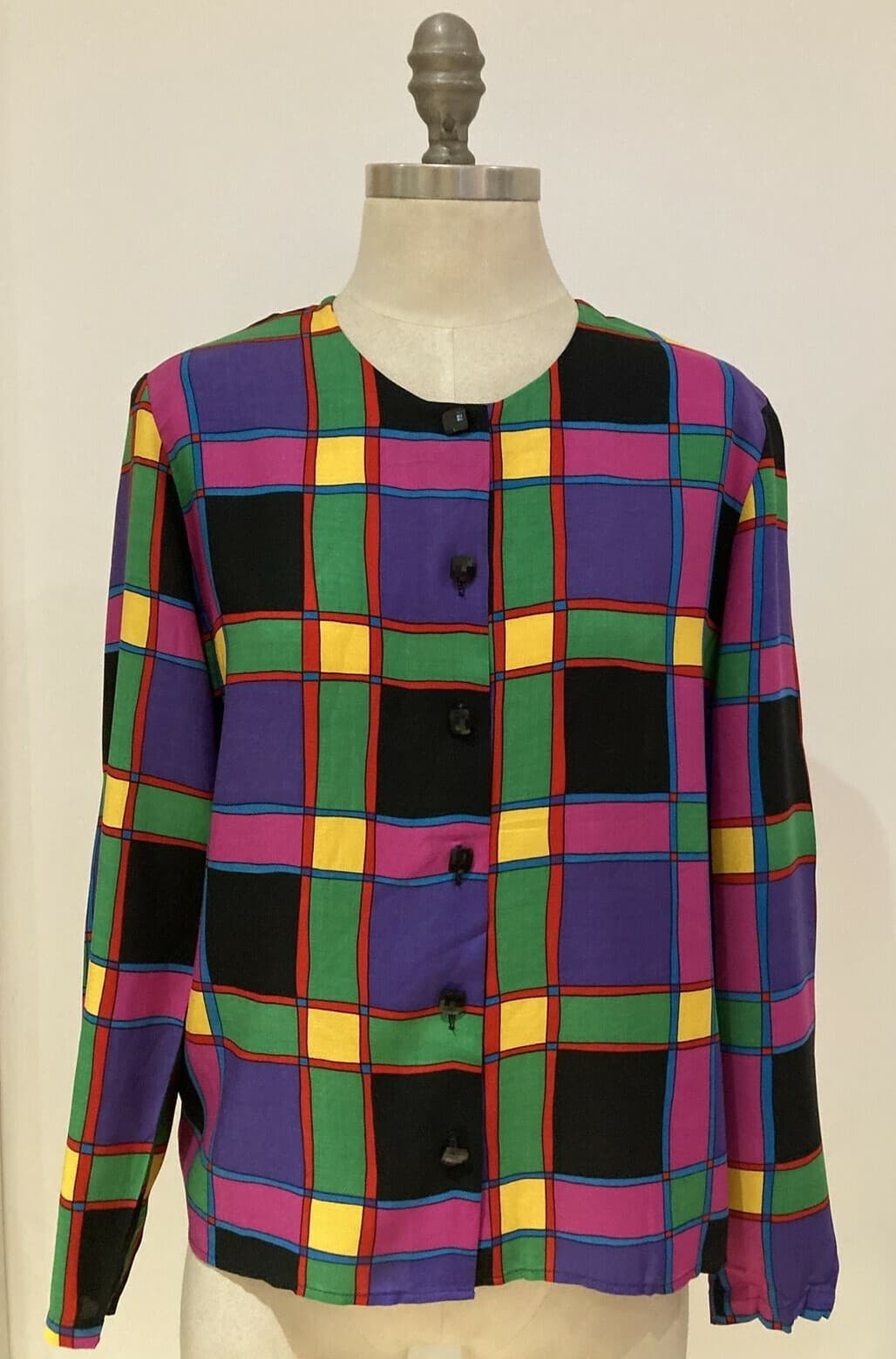 Vintage 1991 Collection Multi Squares M & S Shirt/Blouse 35" Bust, 12 UK