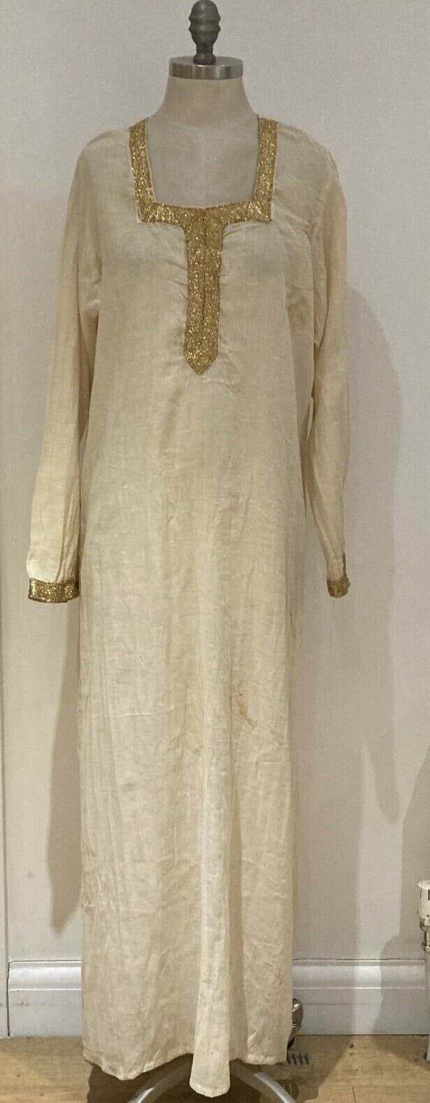  Antique Dress/Theatre Costume, circa 1915, Cream with Gold Lame, 24" pit to pit