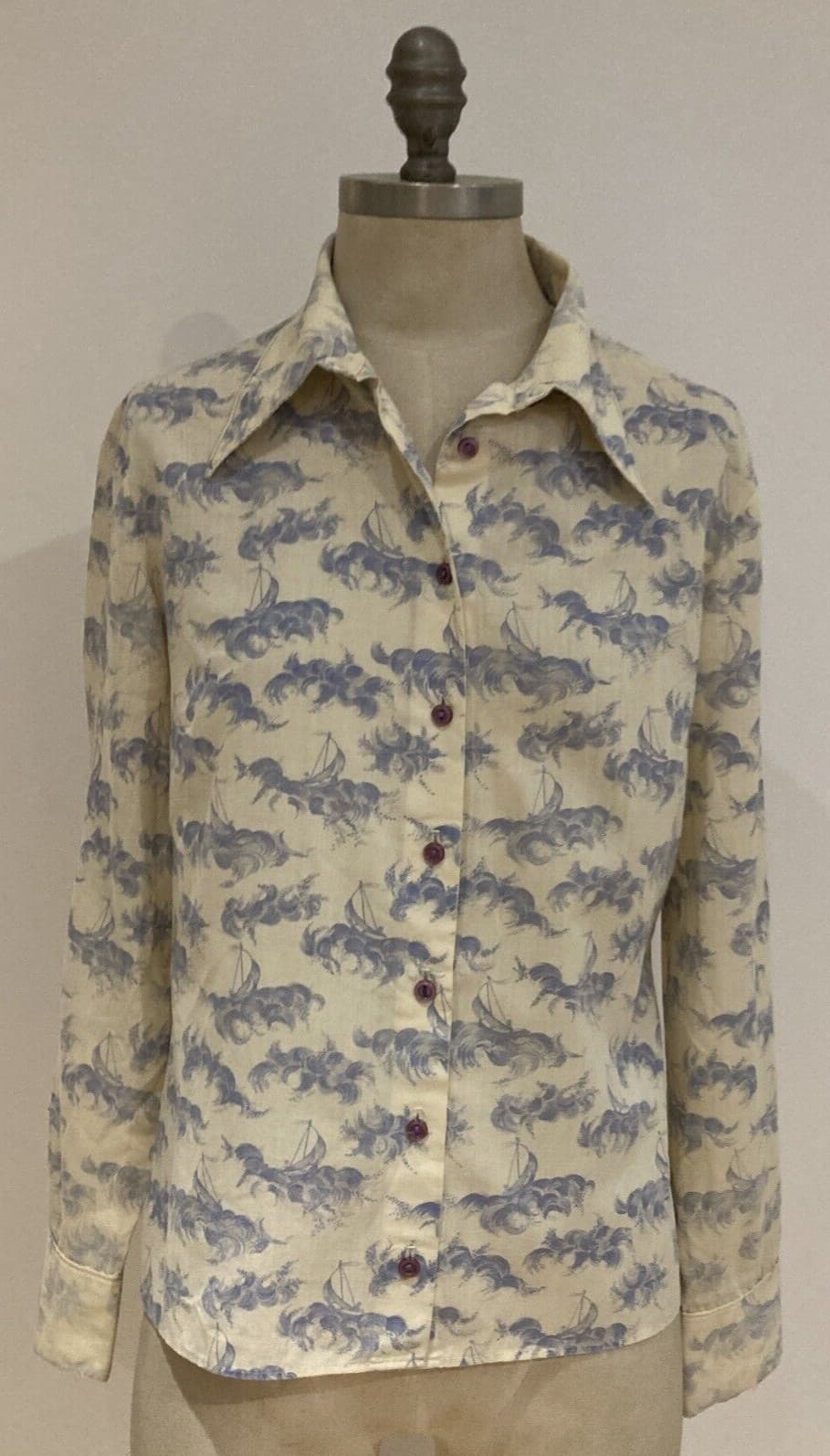 Vintage 1970s Seascape blouse from Beyond Retro, 21" armpit to armpit