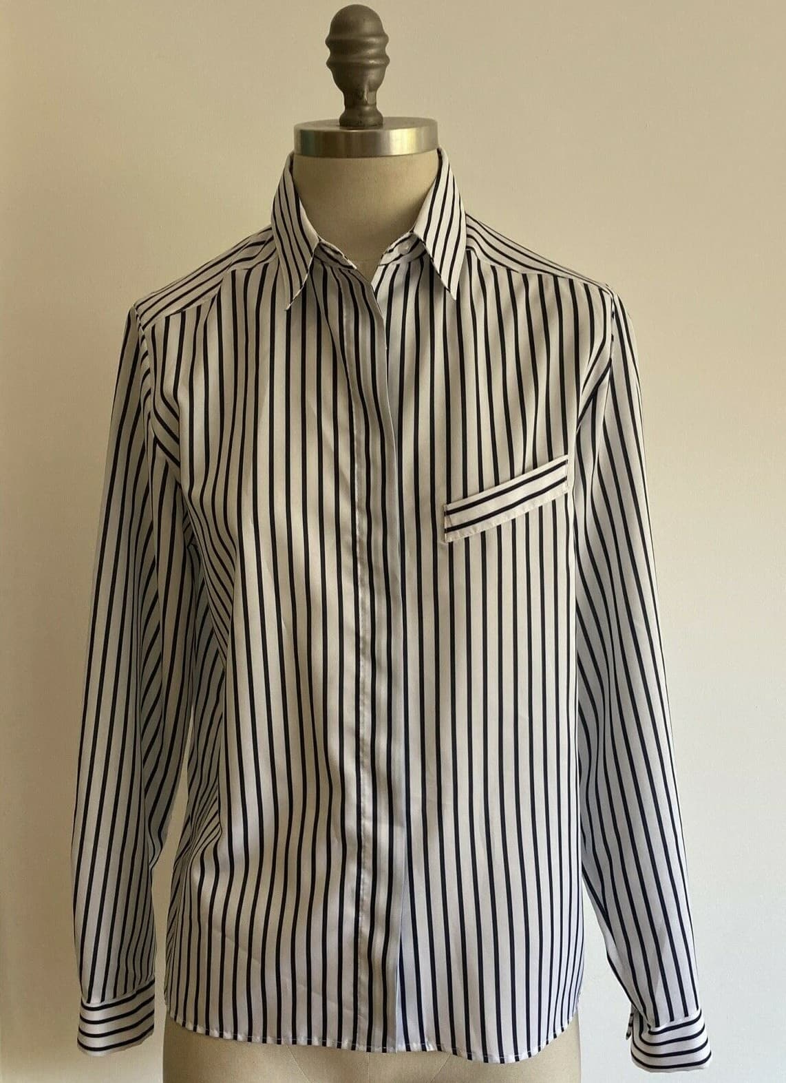 1980s Vintage French Navy/White Striped St Michael Blouse/Shirt Size 14 UK, BNWT