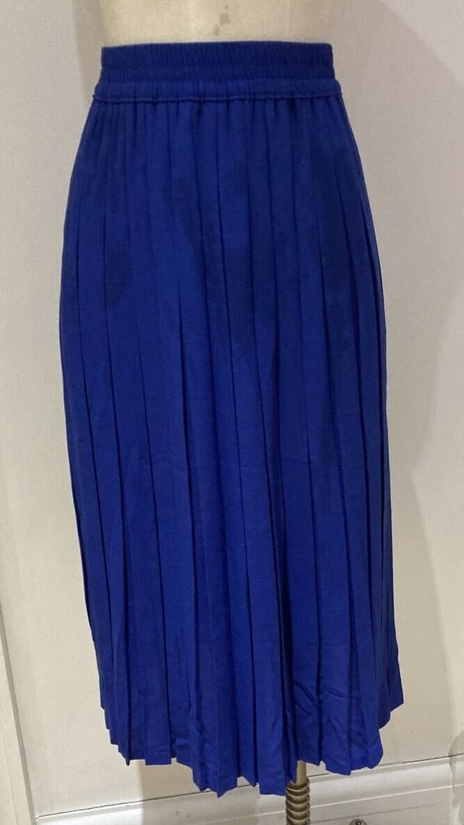 Vintage 1980s Cobalt Blue M & S Pleated Skirt, Size 10 UK, Long Length