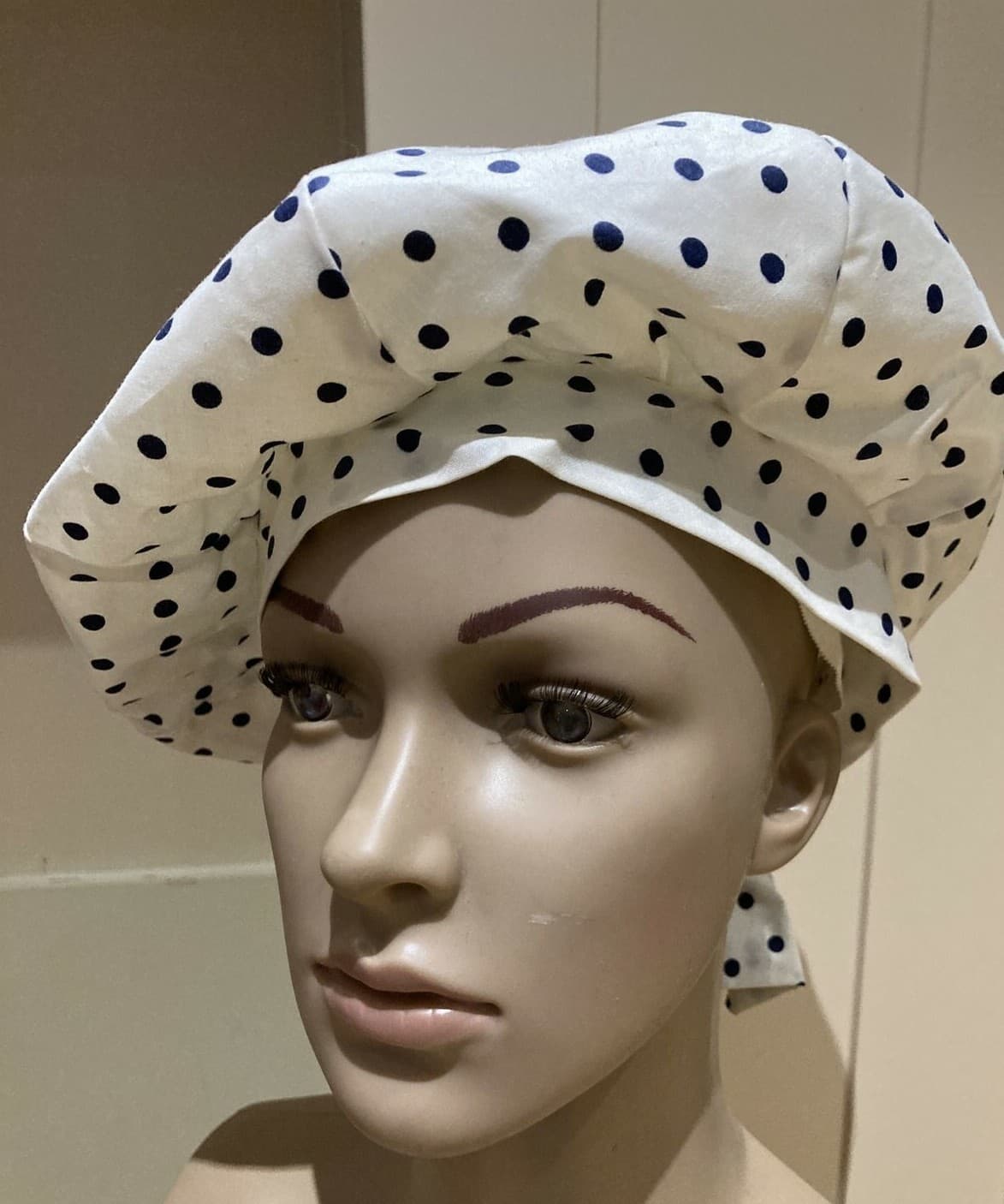1960s Navy/White Spotted "Jacoll" Hat, Made in England, in Original Bag