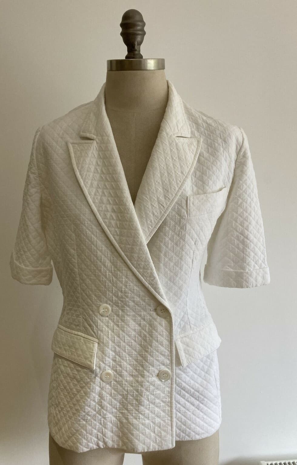 VINTAGE 1970s/80s Rodier Paris Double Breasted White Jacket, Size 18" pit to pit