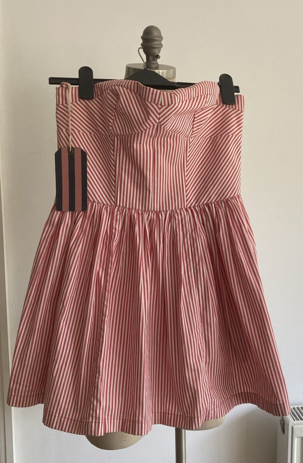 Jack Wills Vintage "Butterton" Pink/White Striped Boned Sundress Size 12 UK BNWT