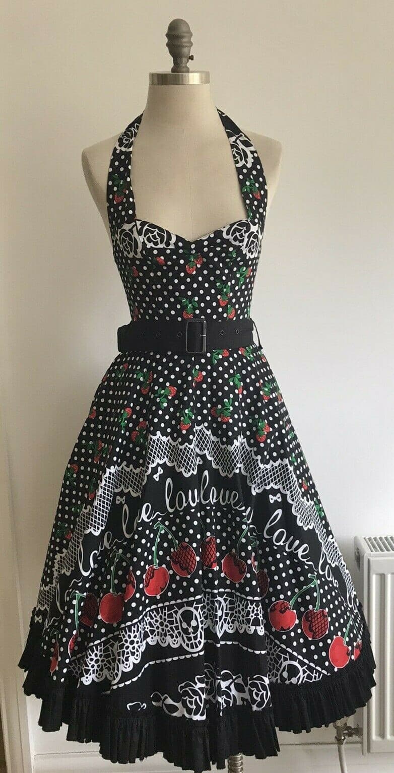 Hell Bunny Love, Cherries & Strawberries Halter Neck Dress, Size XS, Rock'n'Roll