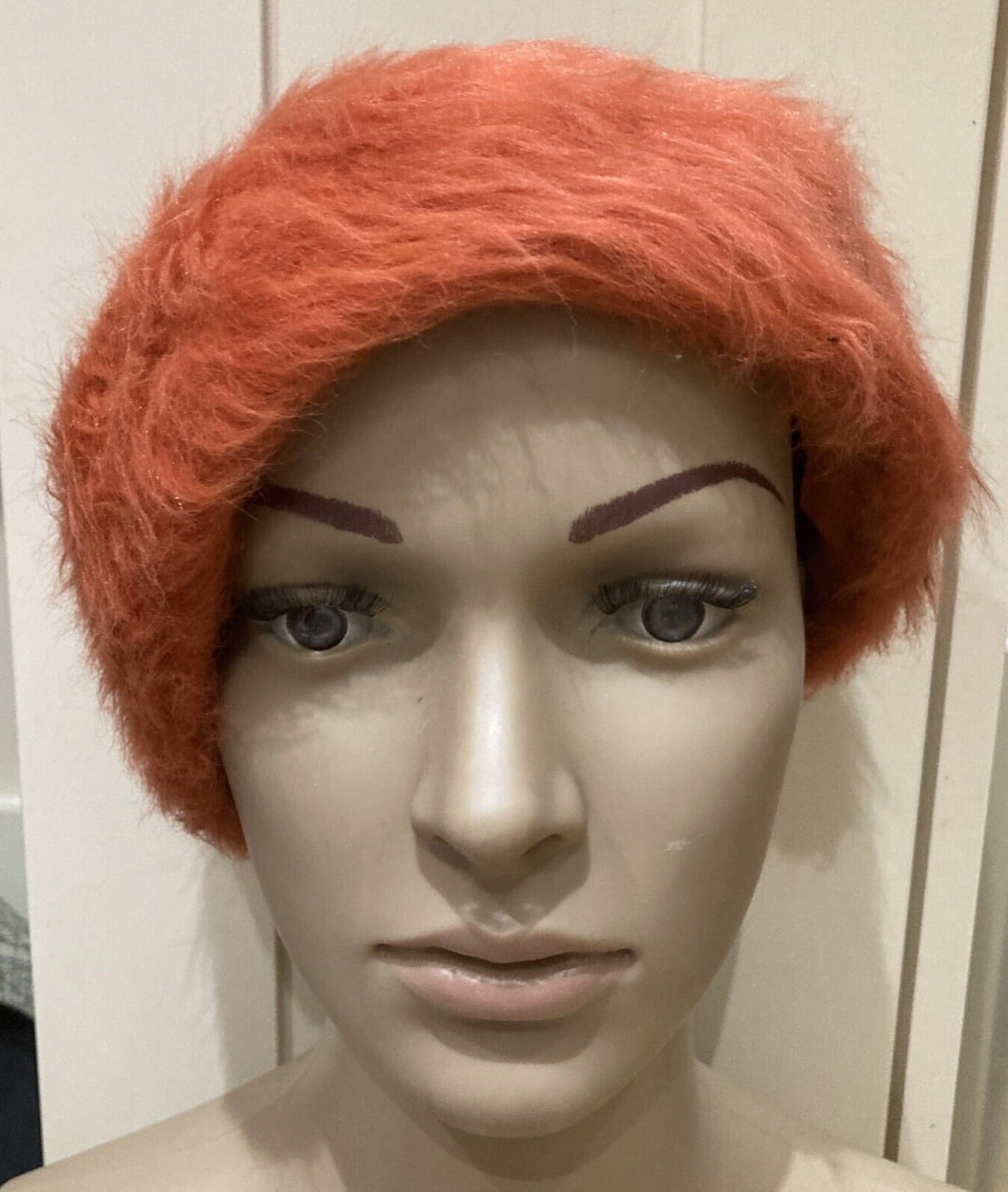 Vintage 1960s/Early 1970s Orange Faux Fur Hat, Size Small/Medium