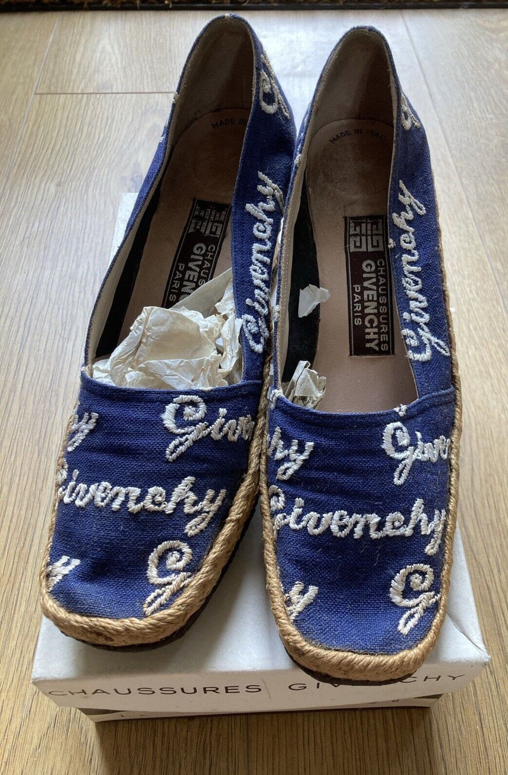 Rare Givenchy Chaussures Paris 1970s Vintage Navy Espadrilles, Size 6 UK, Boxed
