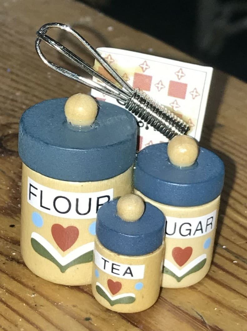 Dolls' House Kitchen Canisters, Recipe Book & Whisk