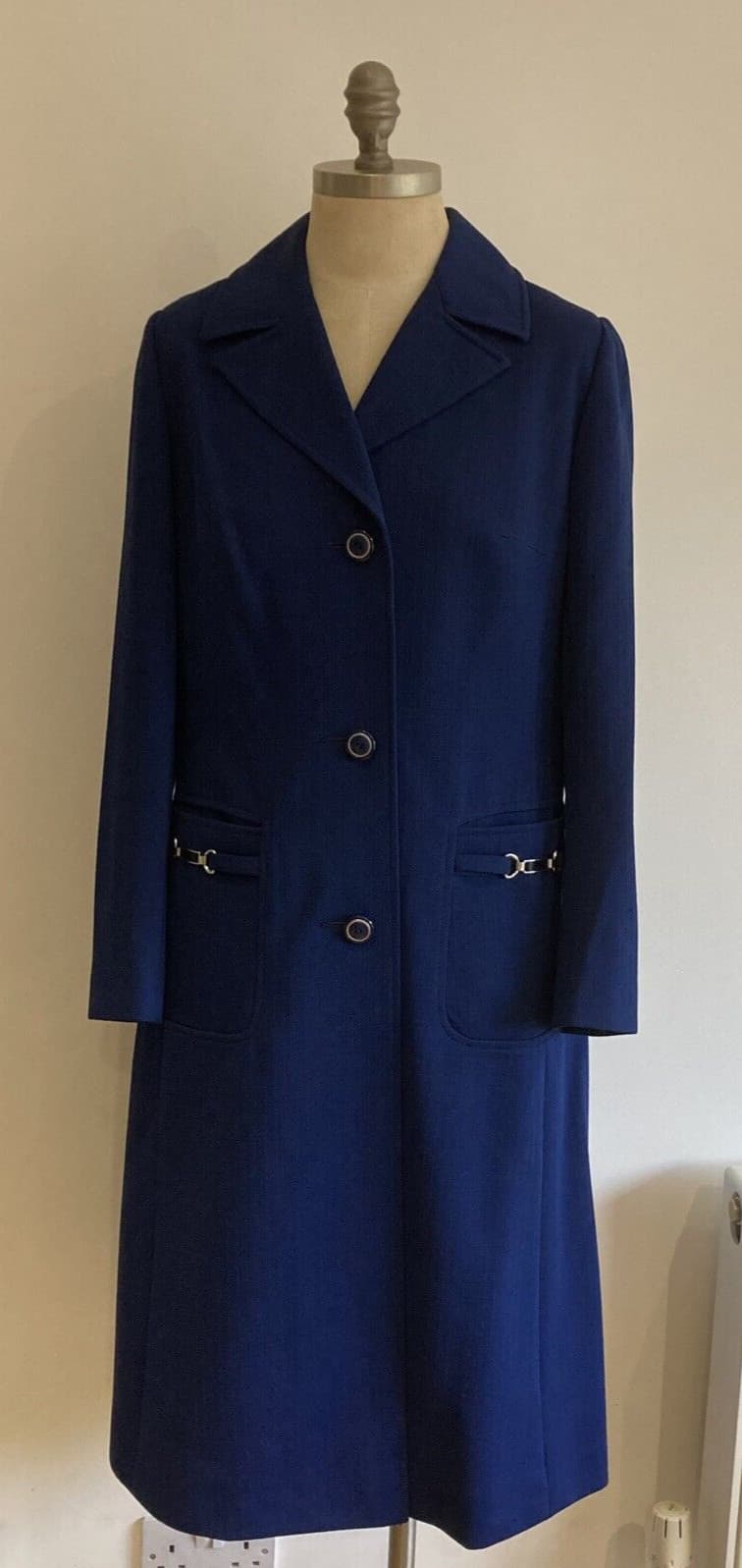 1970s/80s Vintage Blue "Admyra London" Trevira Coat with Silver Snaffle Trim