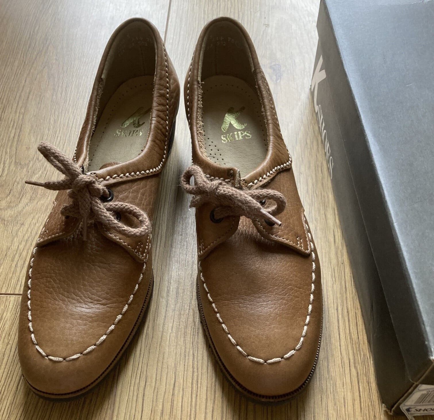 Fabulous Vintage Quality Taupe Leather Shoes K Skips "Spandrel", Boxed, 6 UK