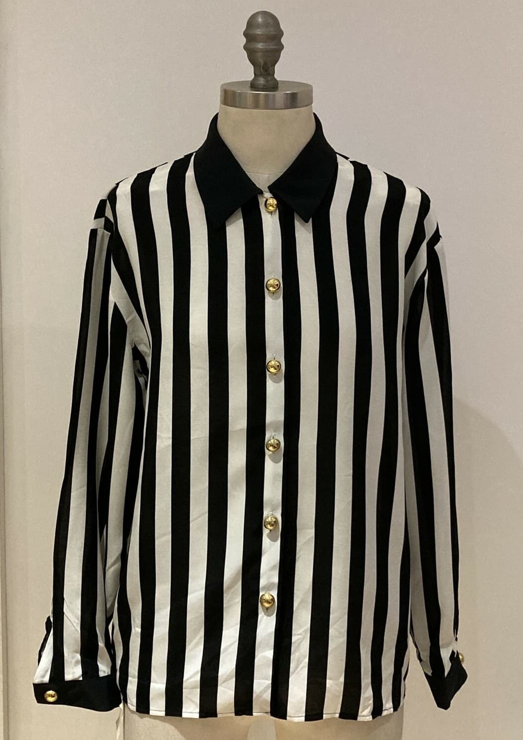 Vintage Black/White Striped St Michael Blouse/Shirt Size 33" Bust, BNWT, RRP £25