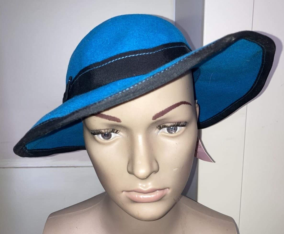Peekaboo Vintage Topshop/Bermona Trend Petrol Blue Felt Hat, Band & Bow, Size M