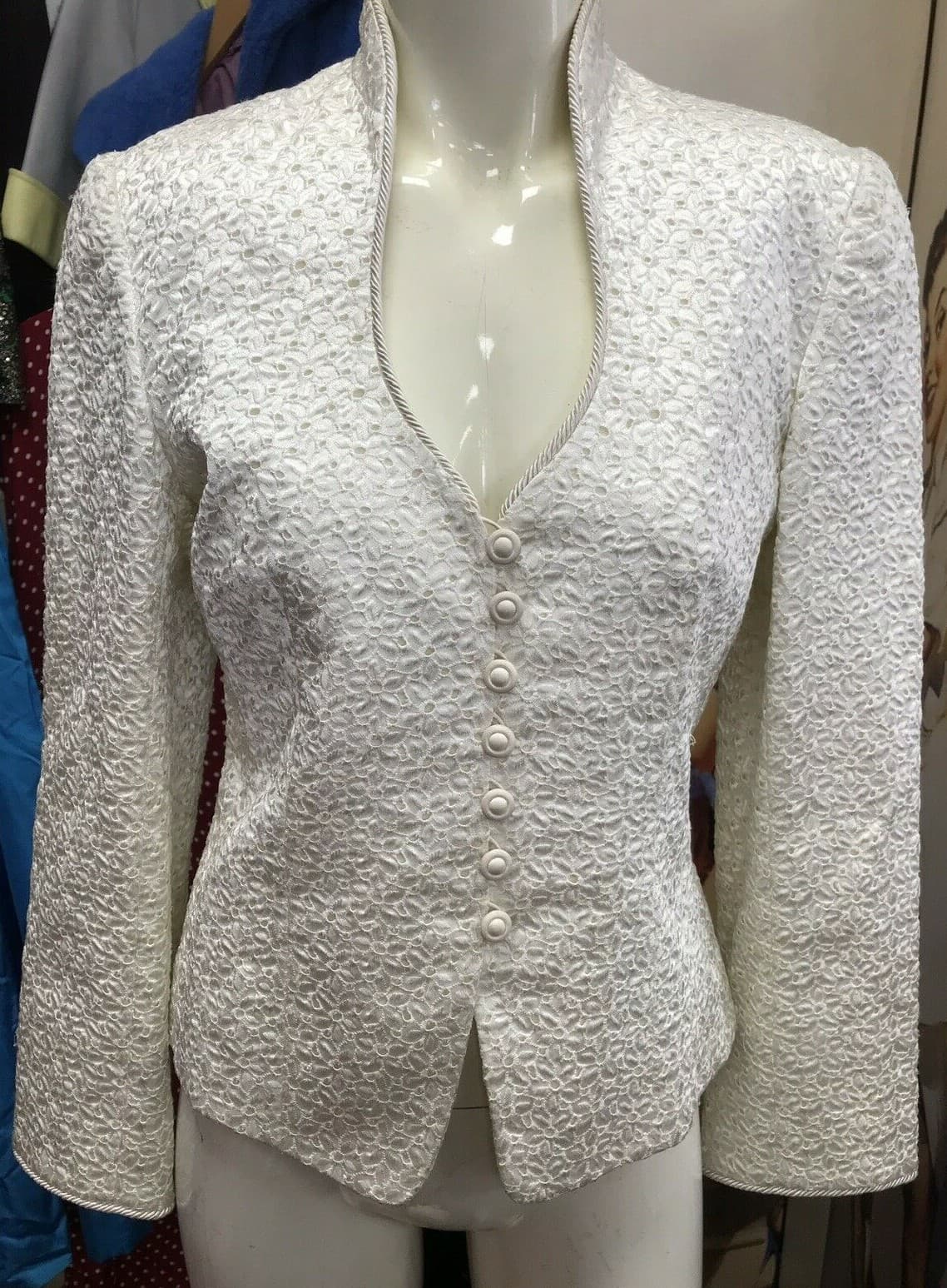 CAROLINE CHARLES Cream Brocade Vintage Jacket - Wedding/Occasion Size 10 UK