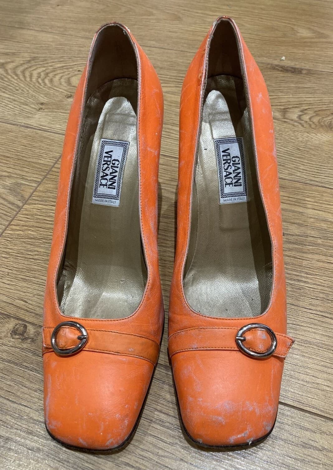 Vintage Gianni Versace Orange Leather Heels UK 5, EU 38, (with fault)