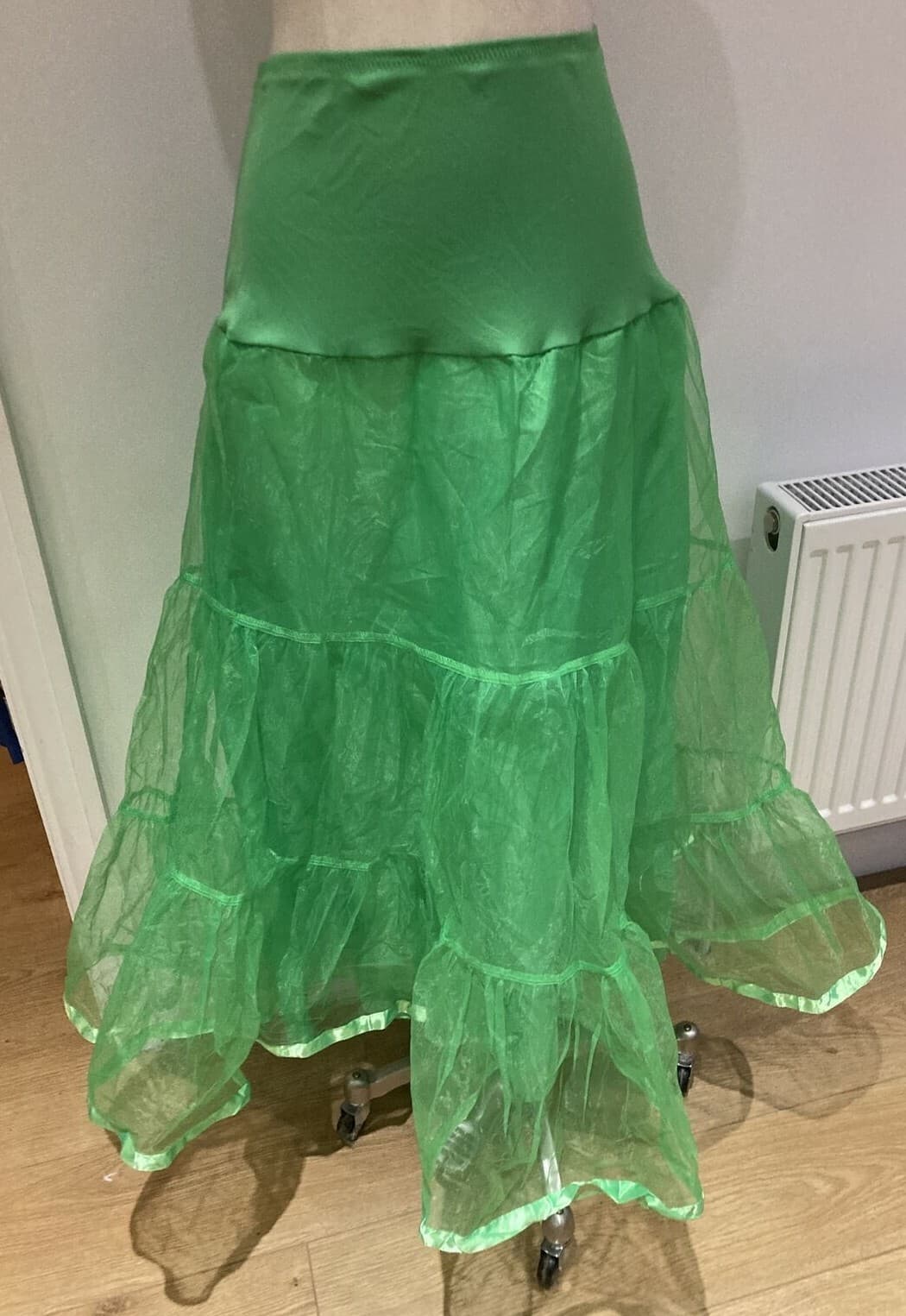 1950s Style Green Half-Slip with Tiers Size Large, 17" across waist un-stretched