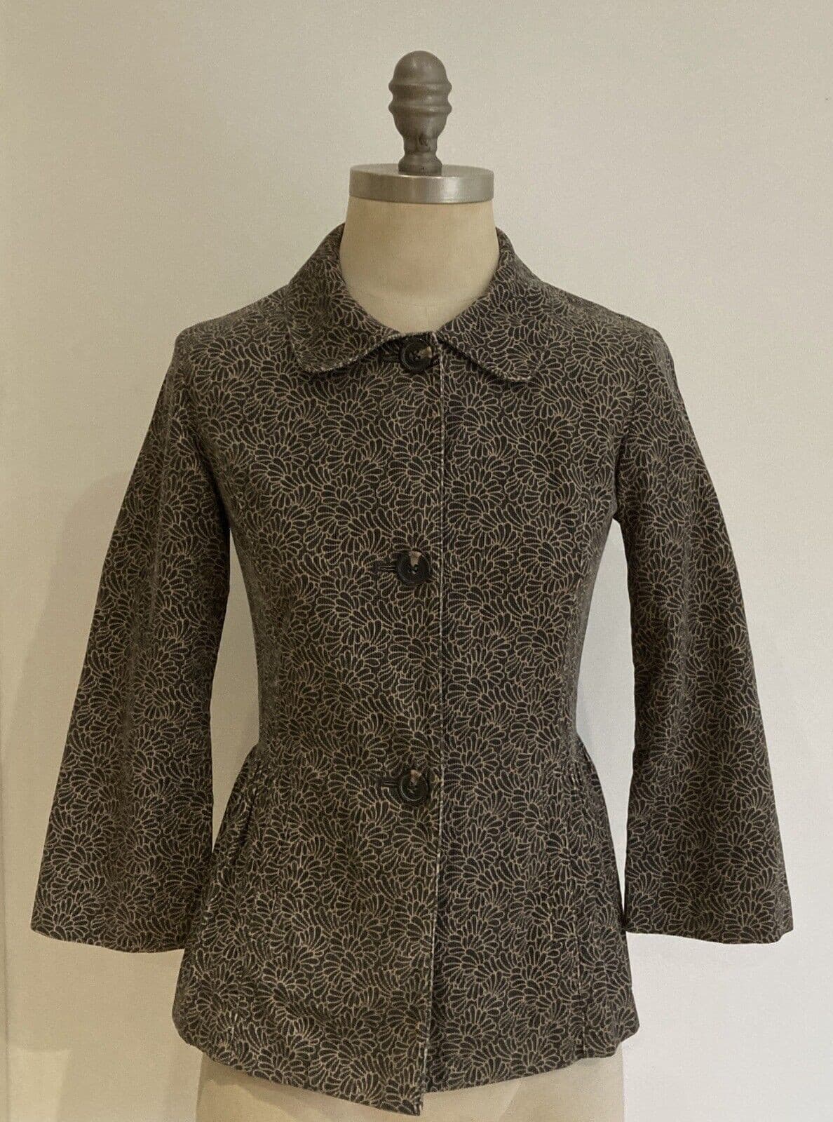 Laura Ashley Vintage Grey/Taupe Printed Cotton Needlecord Jacket, Size 8 UK