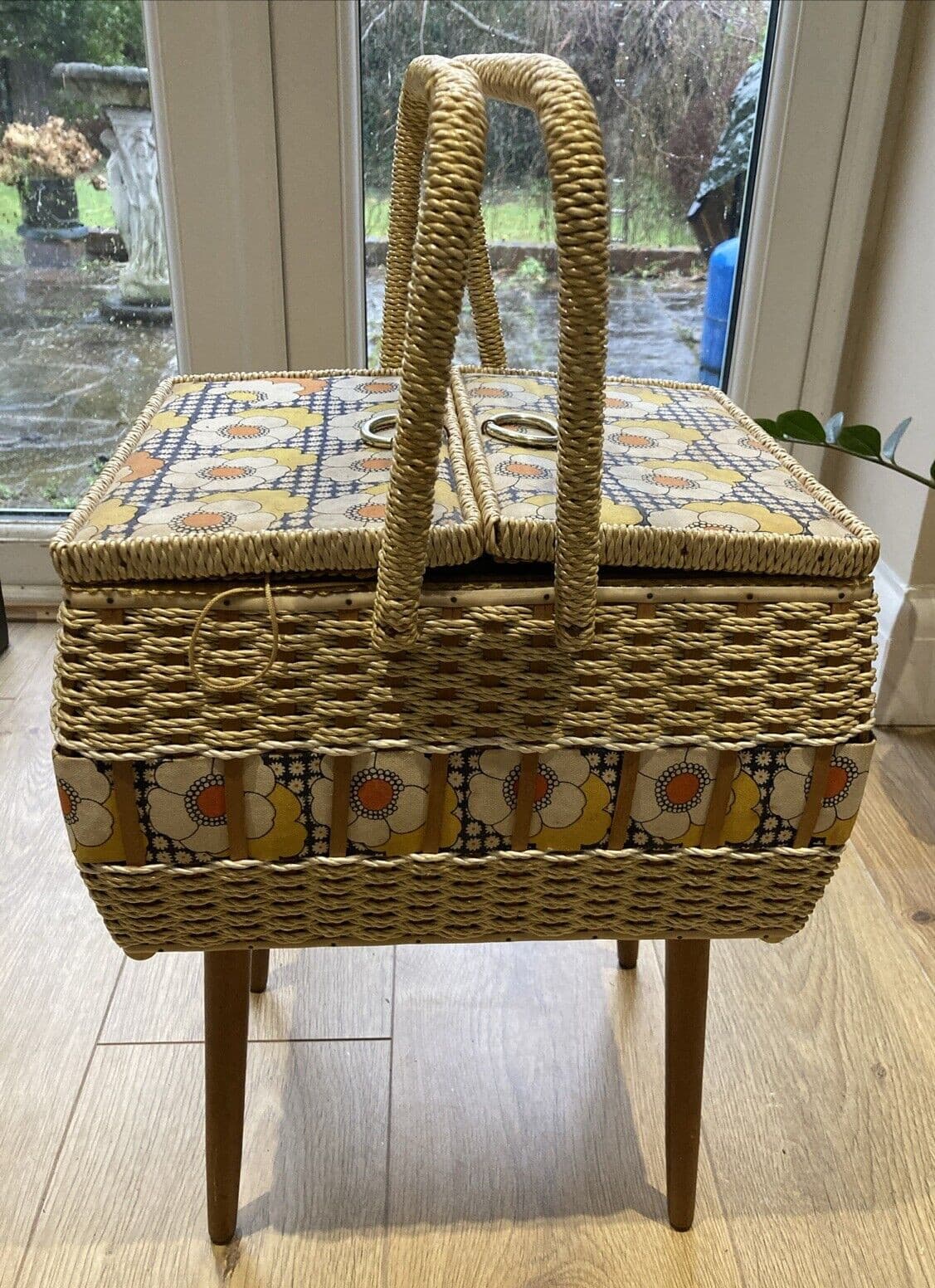 Rare Vintage Retro Late 1960s/1970s Fabric/Wicker Weave Sewing Box