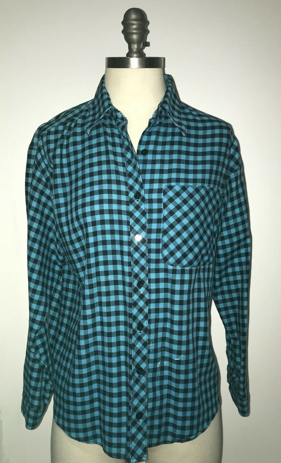 VINTAGE 1970s St Michael M & S Blue/Black Blouse/Top, Size 14, (tlc required)