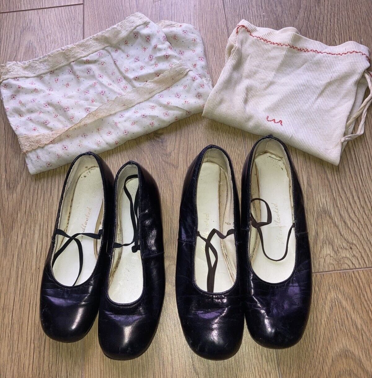 Vintage 1950s (?) All Leather Handlasted Dance/Character Shoes & Hand Made Bags