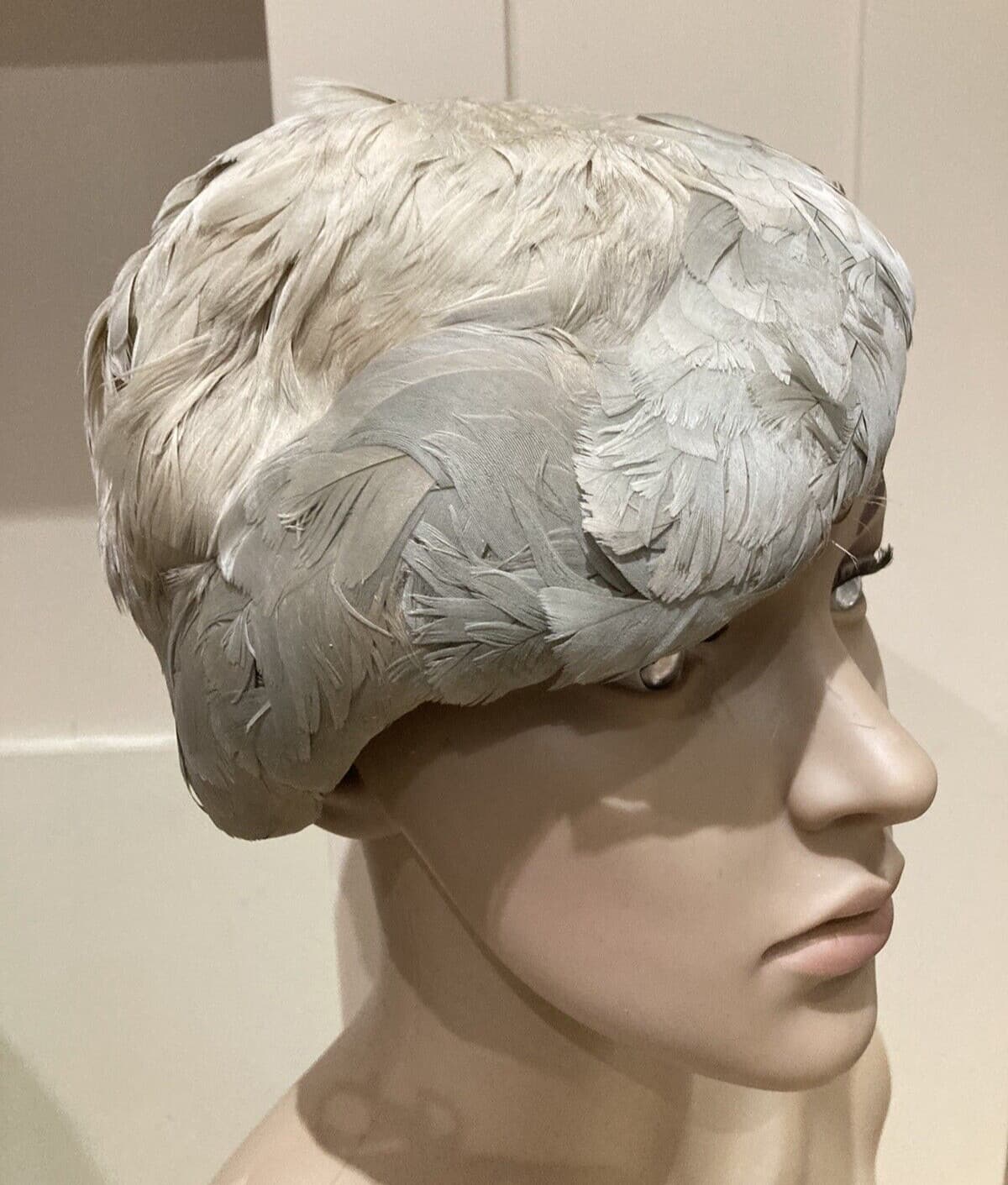 Vintage 1950s Dove Grey Dickens & Jones of Regents Street Feather Hat, Size M/L