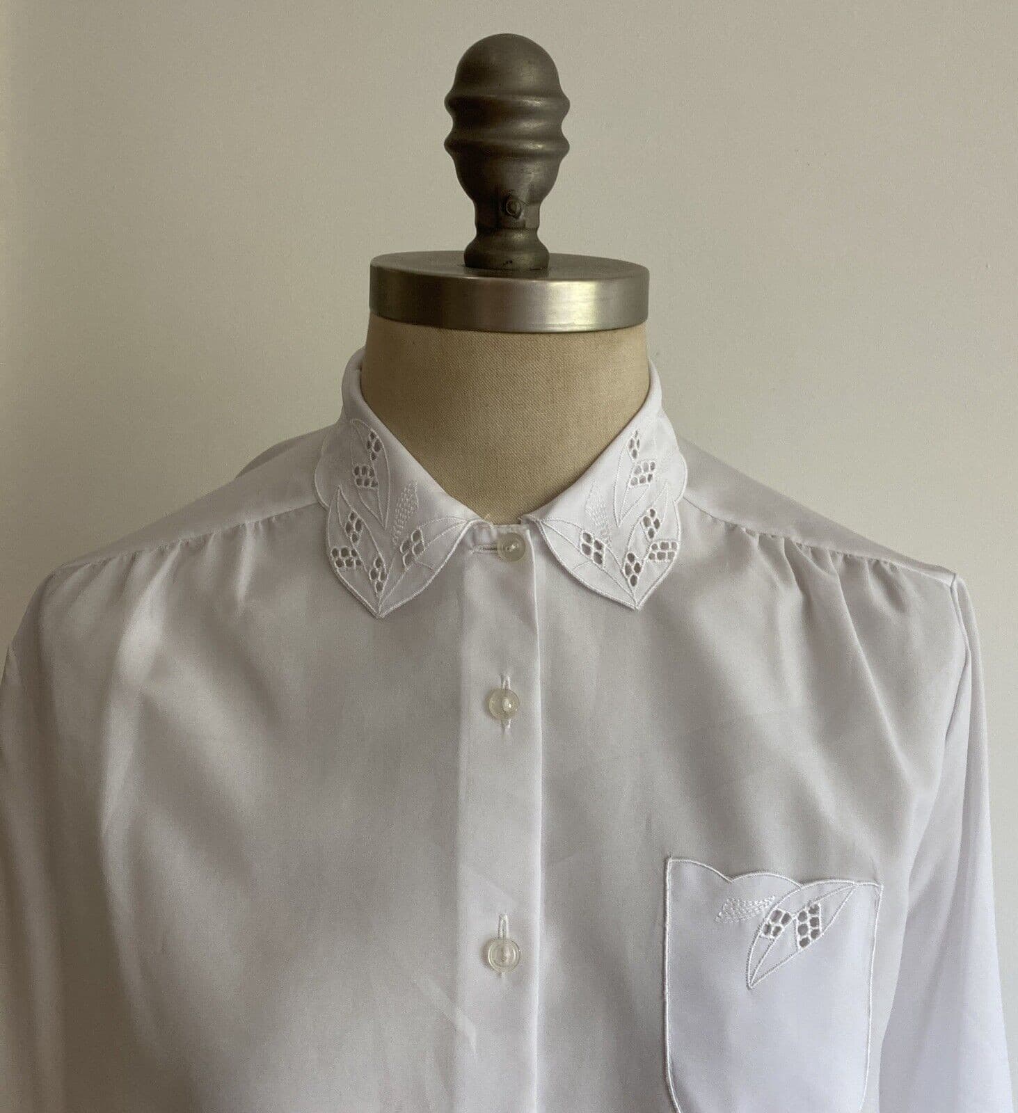 1980s St Michael Embroidered Cream Blouse/Shirt, 32" Bust, Size 10 UK