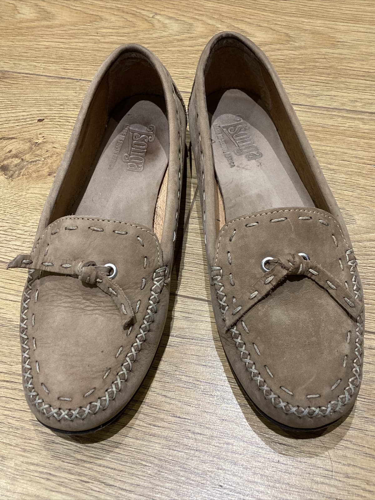 TSONGA SLIP-ON VINTAGE 1990s BEIGE NUBUCK SHOES, SIZE 6 UK 